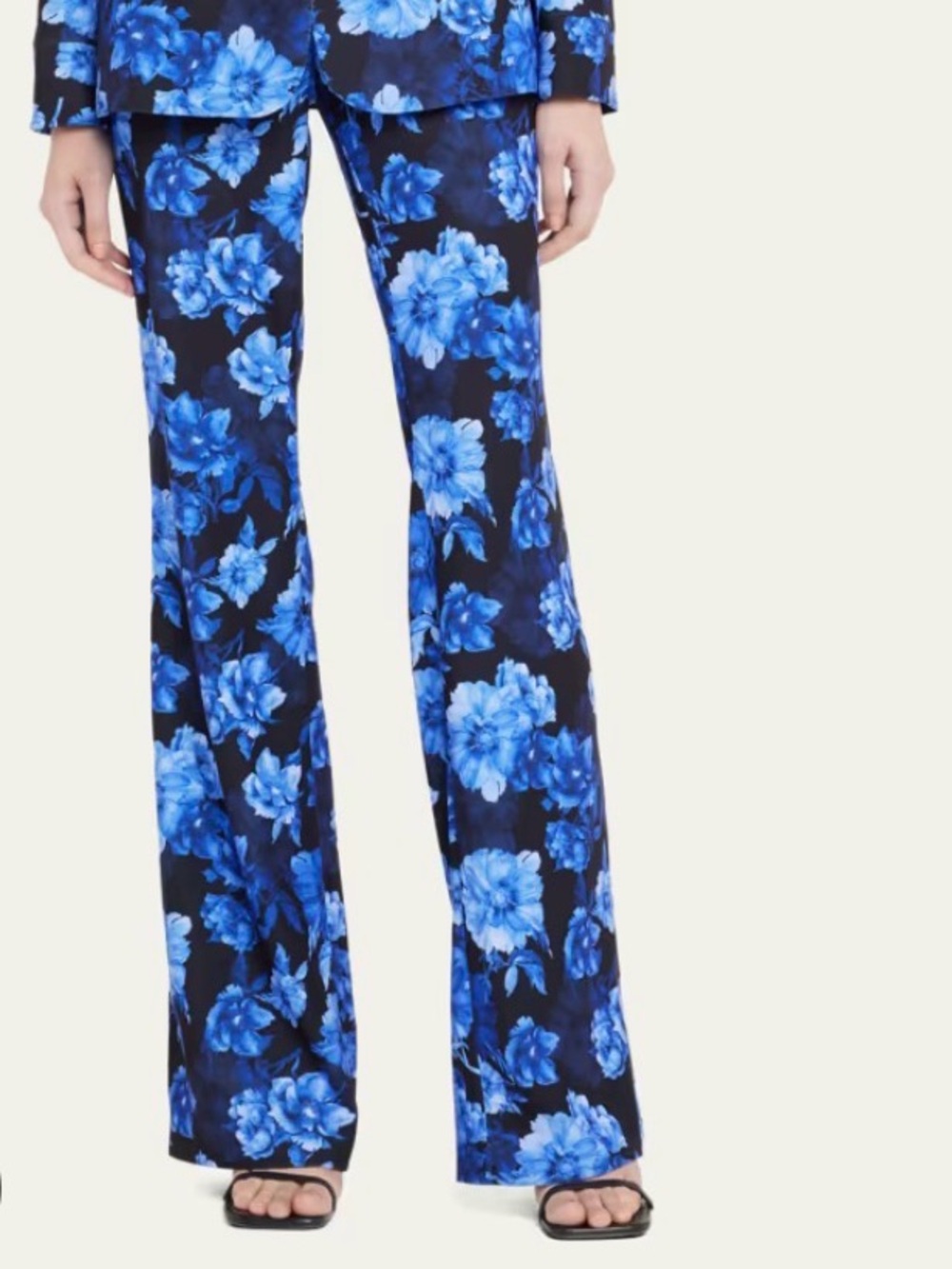 Alice + Olivia Blue Patterned Floral Flare Boot-Cut Pants
